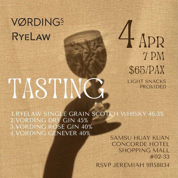 Vordings Gin & RyeLaw Whisky Tasting Session / 4 Apr (Thu) 7 - 830pm